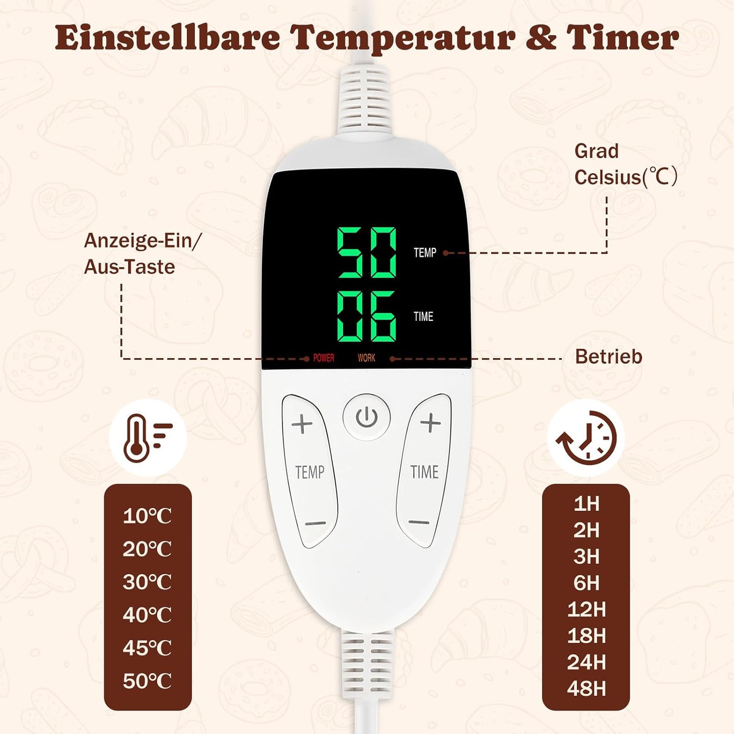 Bourske Brot Gärbox Sauerteig, Dreiseitenheizung mit Thermostat 42L