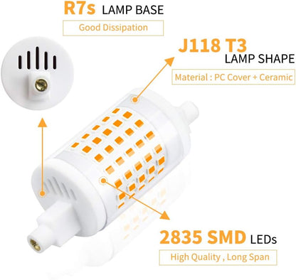2 x R7s 10W LED 78mm Dimmbare Keramik-Lampe 220V 1000LM Warmweiß 3000K mit SMD2835 LED-Röhre 360° Ersatz für 100W Halogenlampe [Energieklasse E]