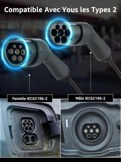 BOKMAN Typ 2 Ladekabel, Modus 3 / 16A / 11 kW / 3-Phasig / 10 Meter, Typ 2 auf Typ 2 EV Ladekabel für Elektroauto mit Tragetasche und Mikrofasertuch