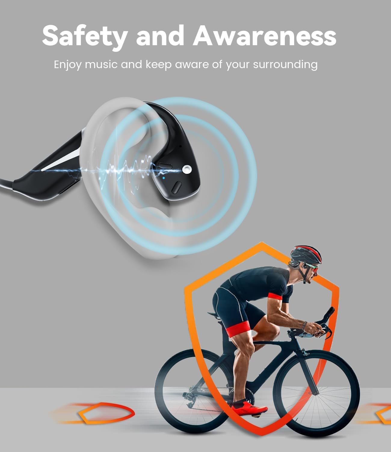 Prise casque DV68 à conduction osseuse, Bluetooth, prise casque ouverte avec microphone, étanchéité IP67