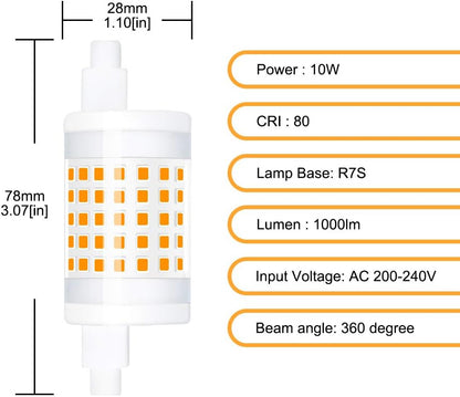 2 x R7s 10W LED 78mm Dimmbare Keramik-Lampe 220V 1000LM Warmweiß 3000K mit SMD2835 LED-Röhre 360° Ersatz für 100W Halogenlampe [Energieklasse E]