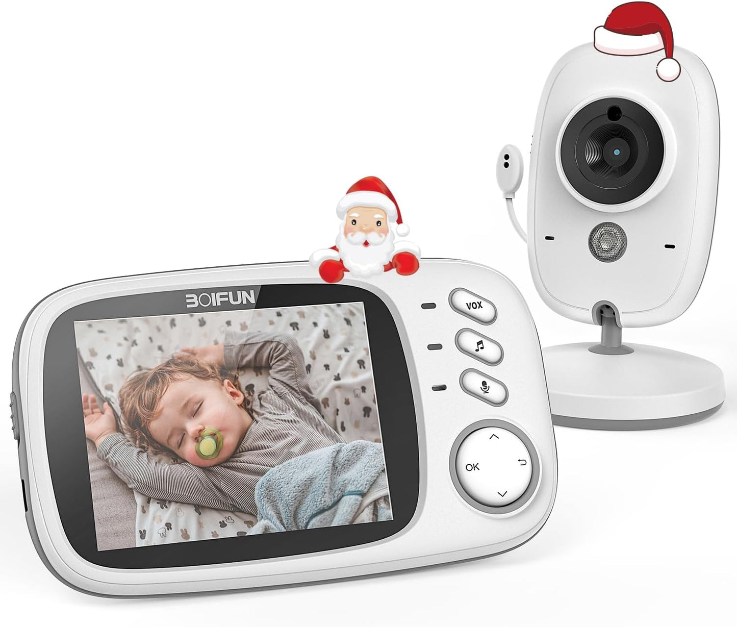 BOIFUN Babyphone mit Kamera, VOX Babyfon, Nachtsicht Baby, Wecker, Temperaturüberwachung, Video Überwachung mit 3.2" Digital LCD Bildschirm Wireless,Gegensprechfunktion, Wiederaufladbar, 240p
