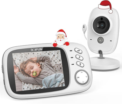 BOIFUN Babyphone mit Kamera, VOX Babyfon, Nachtsicht Baby, Wecker, Temperaturüberwachung, Video Überwachung mit 3.2" Digital LCD Bildschirm Wireless,Gegensprechfunktion, Wiederaufladbar, 240p