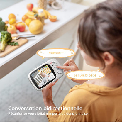 BOIFUN Babyphone mit Kamera, VOX Babyfon, Nachtsicht Baby, Wecker, Temperaturüberwachung, Video Überwachung mit 3.2" Digital LCD Bildschirm Wireless,Gegensprechfunktion, Wiederaufladbar, 240p