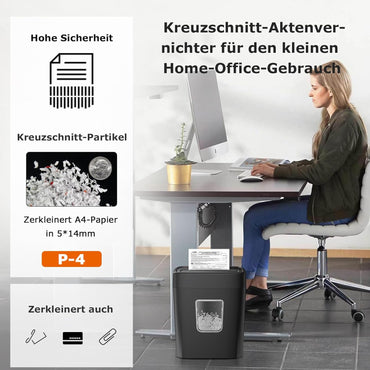 Bonsaii Aktenvernichter 8 Blatt, Papierschredder mit Sicherheitsstufe P-4 C261-C Schwarz