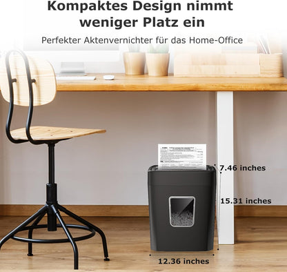 Bonsaii Aktenvernichter 8 Blatt, Papierschredder mit Sicherheitsstufe P-4 C261-C Schwarz