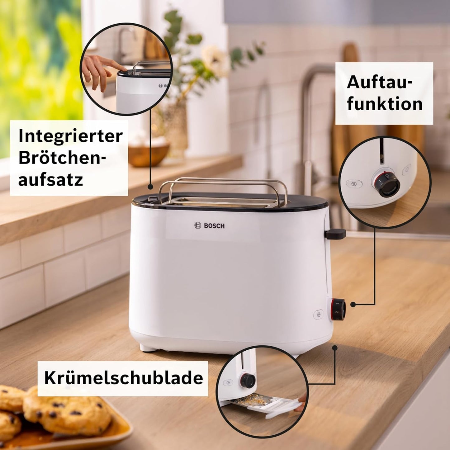 Bosch Kompakt Toaster MyMoment TAT2M121 für 2 Scheiben, 800 Watt, Weiß matt