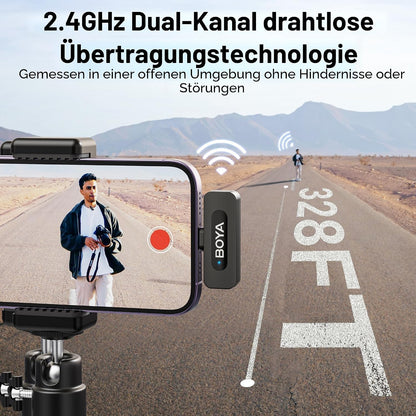 BOYA BY-V1 Wireless Lavalier Mikrofon for iPhone,Kabellos, 100m Reichweite