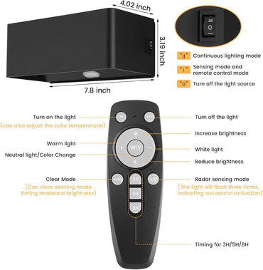 BOBOPAI Kabellos Akku Wandleuchte mit Bewegungsmelder,Timing-Funktion, 6W LED Dimmbare Schwarz