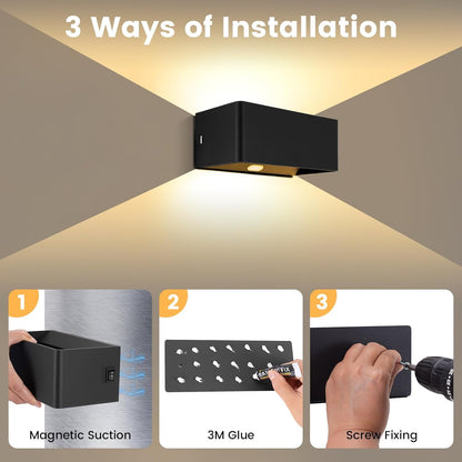 BOBOPAI Kabellos Akku Wandleuchte mit Bewegungsmelder,Timing-Funktion, 6W LED Dimmbare Schwarz