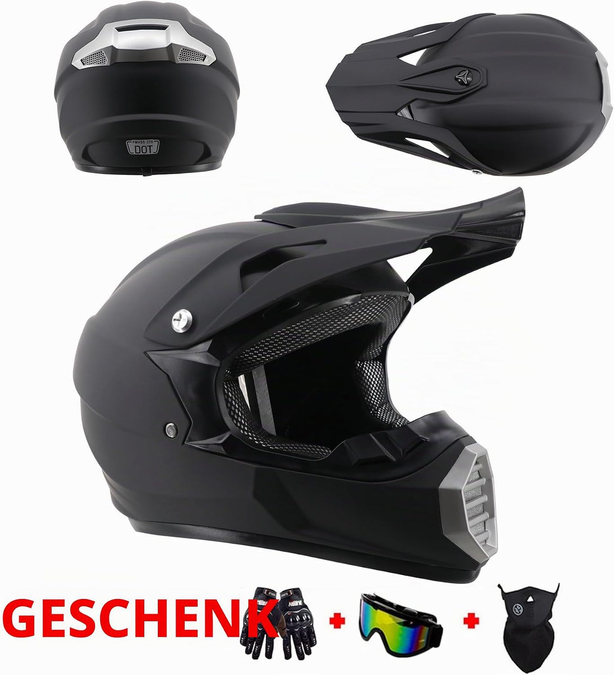 Motocross Motorrad Helm Set (XL) Fullface Helm, Herren Damen Jugend Downhill Motorradhelm,  XL