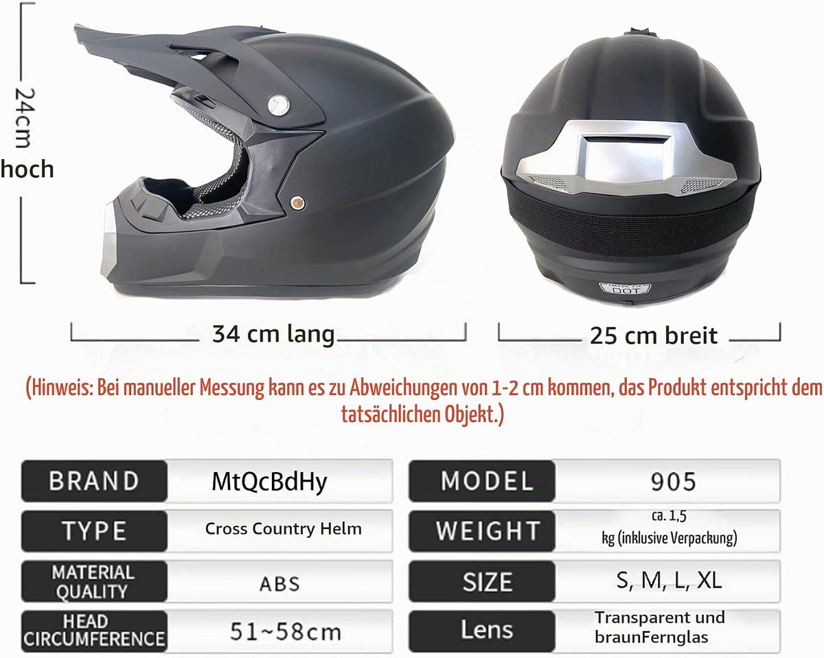 Motocross Motorrad Helm Set (XL) Fullface Helm, Herren Damen Jugend Downhill Motorradhelm,  XL