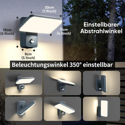 Brightower 24W Außenwandleuchte mit Bewegungsmelder,IP65 LED,Schwenkbar (Anthrazit)