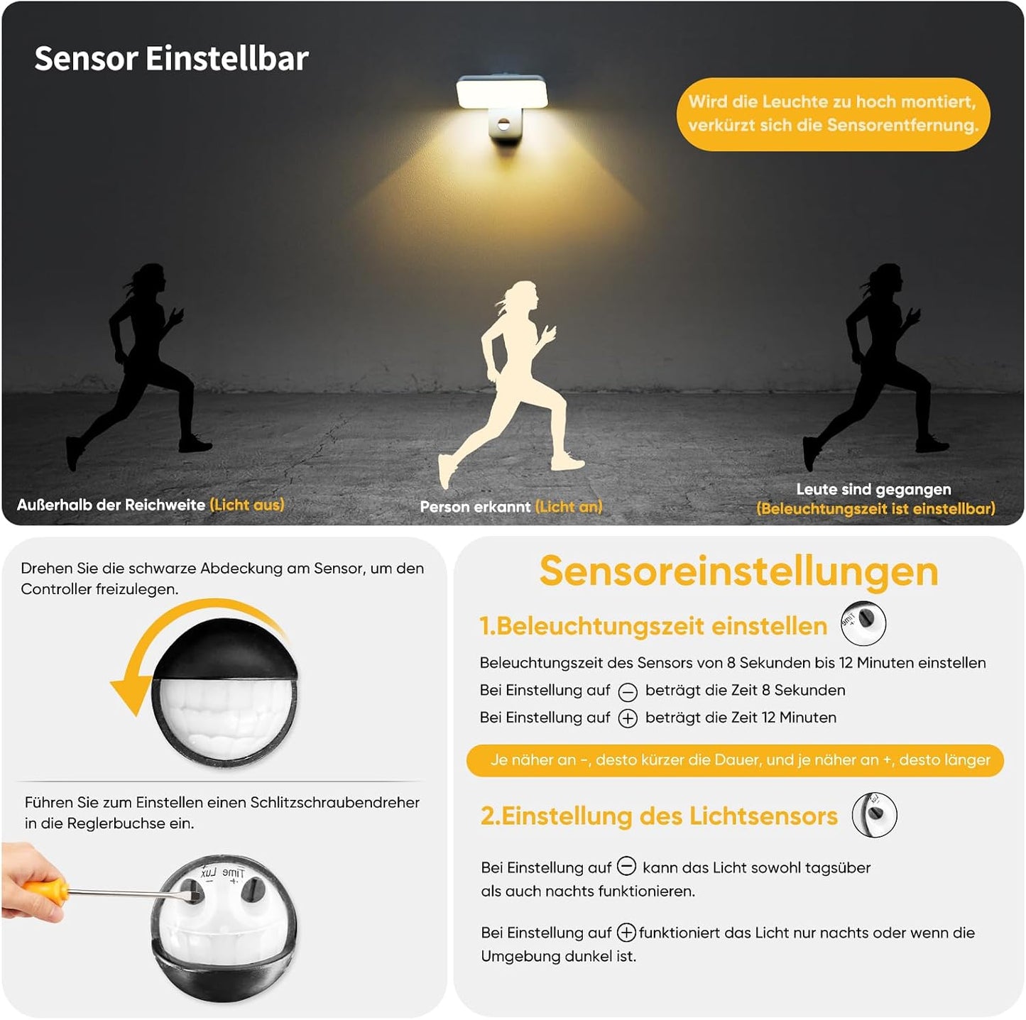 Brightower 24W Außenwandleuchte mit Bewegungsmelder,IP65 LED,Schwenkbar (Anthrazit)