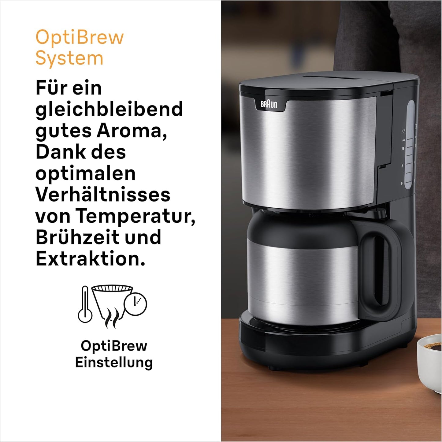 Braun PurShine KF1505 BK Filterkaffeemaschine, 1,2L 1000W Edelstahl-Thermokanne Schwarz