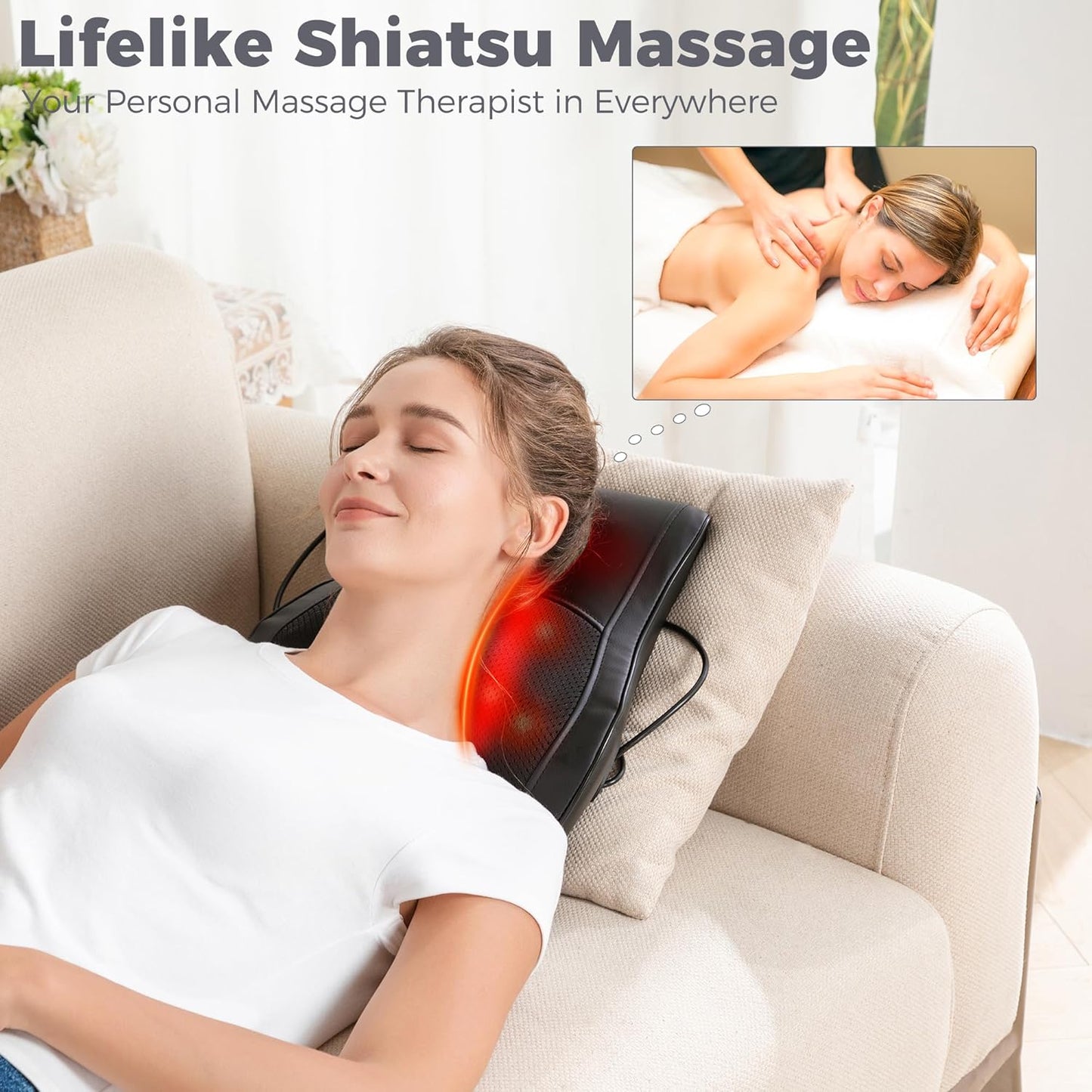Brelley Massagegerät, Nackenmassagegerät mit Wärme, Shiatsu Rückenmassagegerät