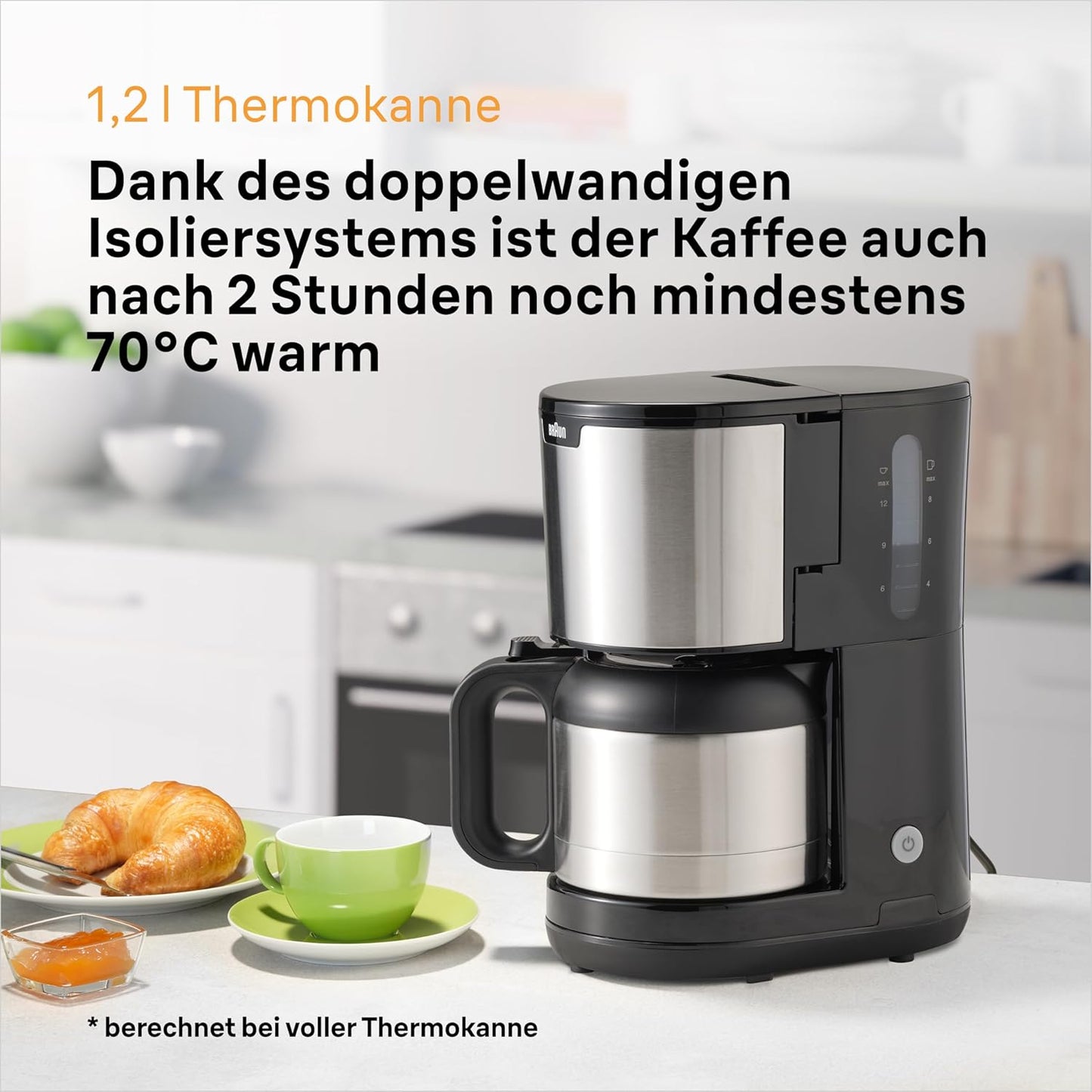 Braun PurShine KF1505 BK Filterkaffeemaschine, 1,2L 1000W Edelstahl-Thermokanne Schwarz