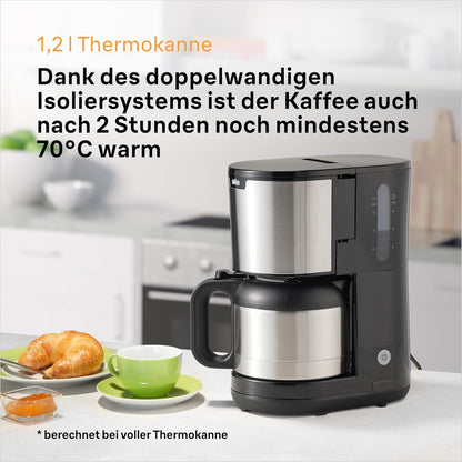 Braun PurShine KF1505 BK Filterkaffeemaschine, 1,2L 1000W Edelstahl-Thermokanne Schwarz