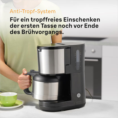 Braun PurShine KF1505 BK Filterkaffeemaschine, 1,2L 1000W Edelstahl-Thermokanne Schwarz