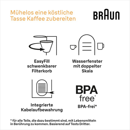 Braun PurShine KF1505 BK Filterkaffeemaschine, 1,2L 1000W Edelstahl-Thermokanne Schwarz