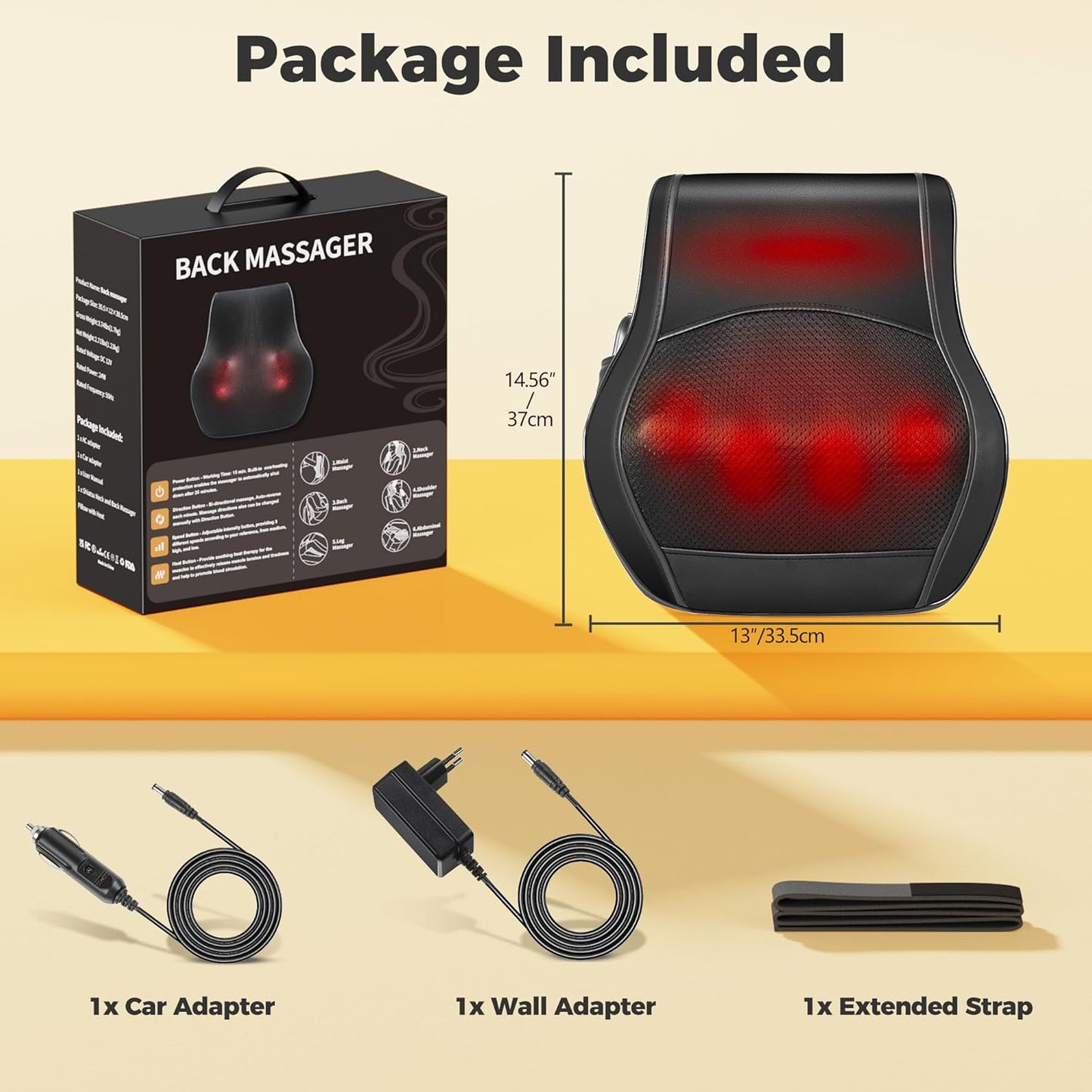 Brelley Massagegerät, Nackenmassagegerät mit Wärme, Shiatsu Rückenmassagegerät