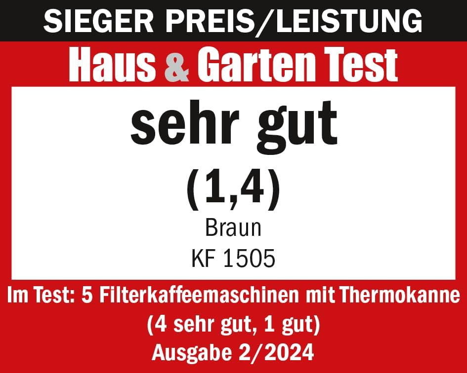 Braun PurShine KF1505 BK Filterkaffeemaschine, 1,2L 1000W Edelstahl-Thermokanne Schwarz
