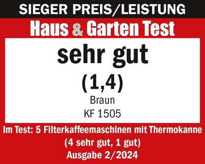 Braun PurShine KF1505 BK Filterkaffeemaschine, 1,2L 1000W Edelstahl-Thermokanne Schwarz