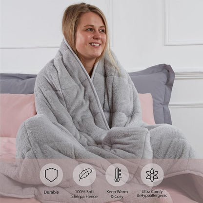 Brentfords Gewichtsdecke Fleece 8kg Super Weiche Teddy Fleece Decke für Erwachsene 150 x 200 cm Silbergrau