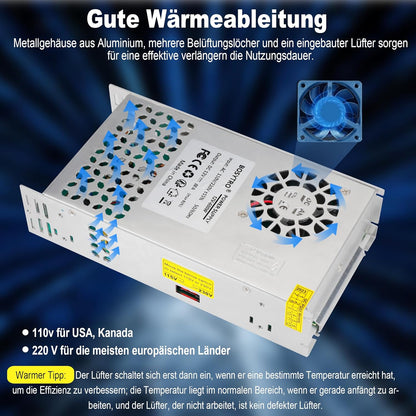Bosytro 12V 50A 600W Schaltnetzteil, 12V Universal geregelter Netzteil (SMPS) LED Trafo