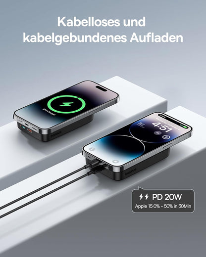 Baseus Magsafe Powerbank 10000mAh, Kabellose, Magnetische  für iPhone 15/14/13/12 Schwarz