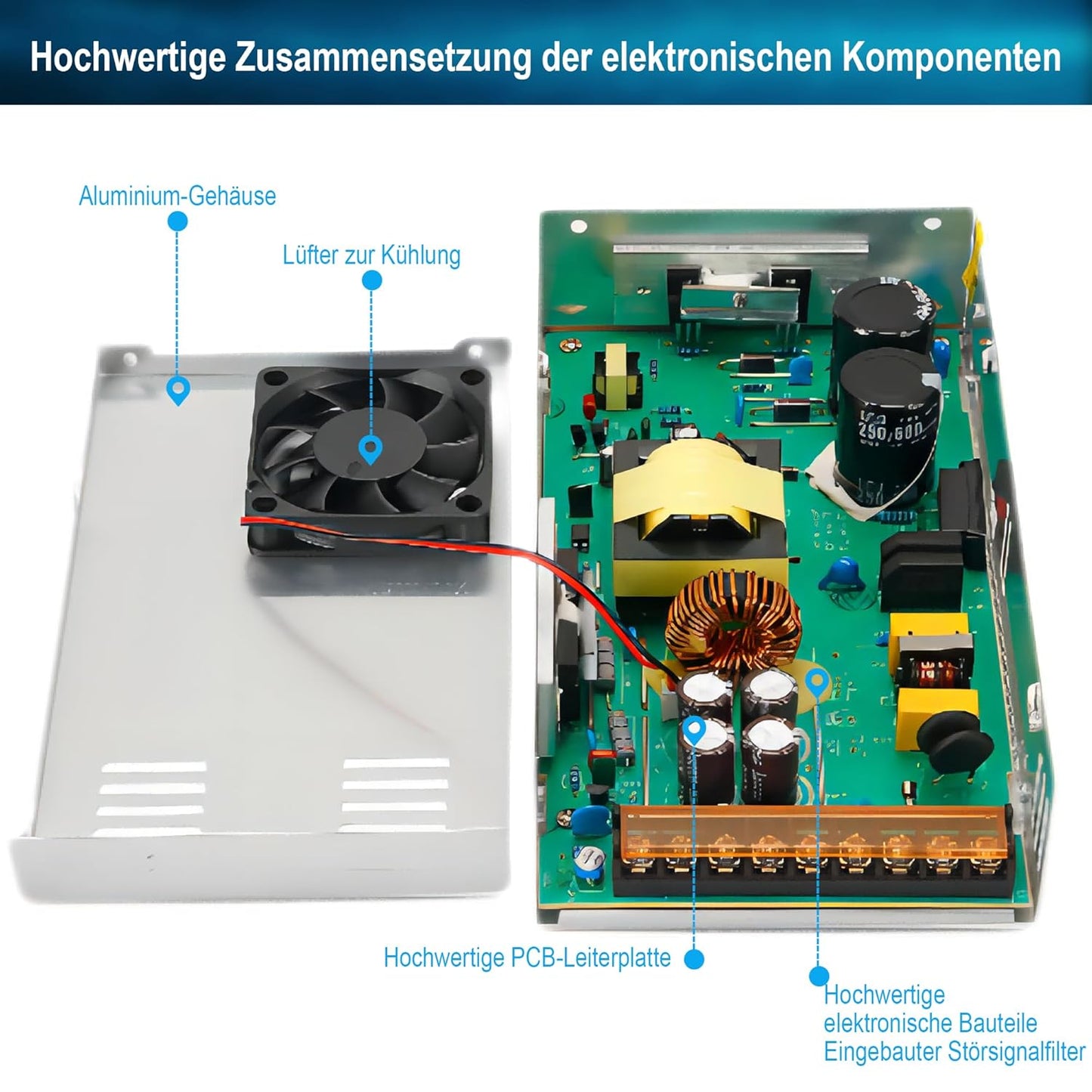 Bosytro 12V 50A 600W Schaltnetzteil, 12V Universal geregelter Netzteil (SMPS) LED Trafo