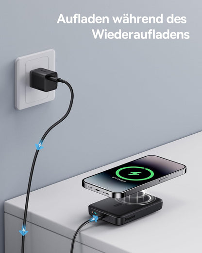 Baseus Magsafe Powerbank 10000mAh, Kabellose, Magnetische  für iPhone 15/14/13/12 Schwarz