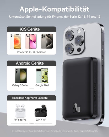 Baseus Magsafe Powerbank 10000mAh, Kabellose, Magnetische  für iPhone 15/14/13/12 Schwarz