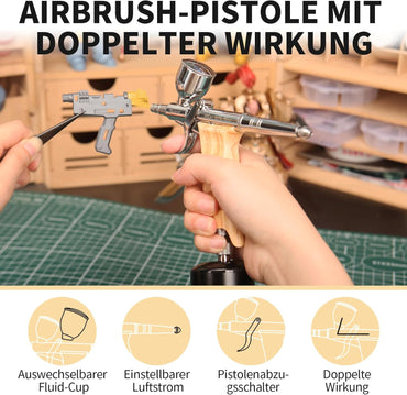 Bucasso Airbrush Kit, Air Brush Sprühpistole mit 0,3 mm/0,5 mm/0,8 mm Nadeln/Düsen-Sets