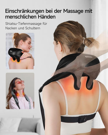 Burrki Nackenmassagegerät mit Wärme, Shiatsu 4D Knet , Schulter