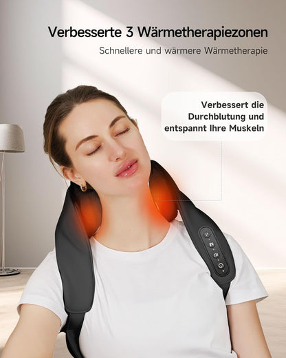 Burrki Nackenmassagegerät mit Wärme, Shiatsu 4D Knet , Schulter