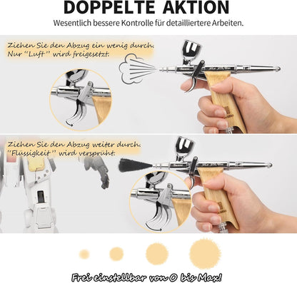Bucasso Airbrush Kit, Air Brush Sprühpistole mit 0,3 mm/0,5 mm/0,8 mm Nadeln/Düsen-Sets