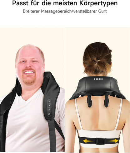 Burrki Nackenmassagegerät mit Wärme, Shiatsu 4D Knet , Schulter