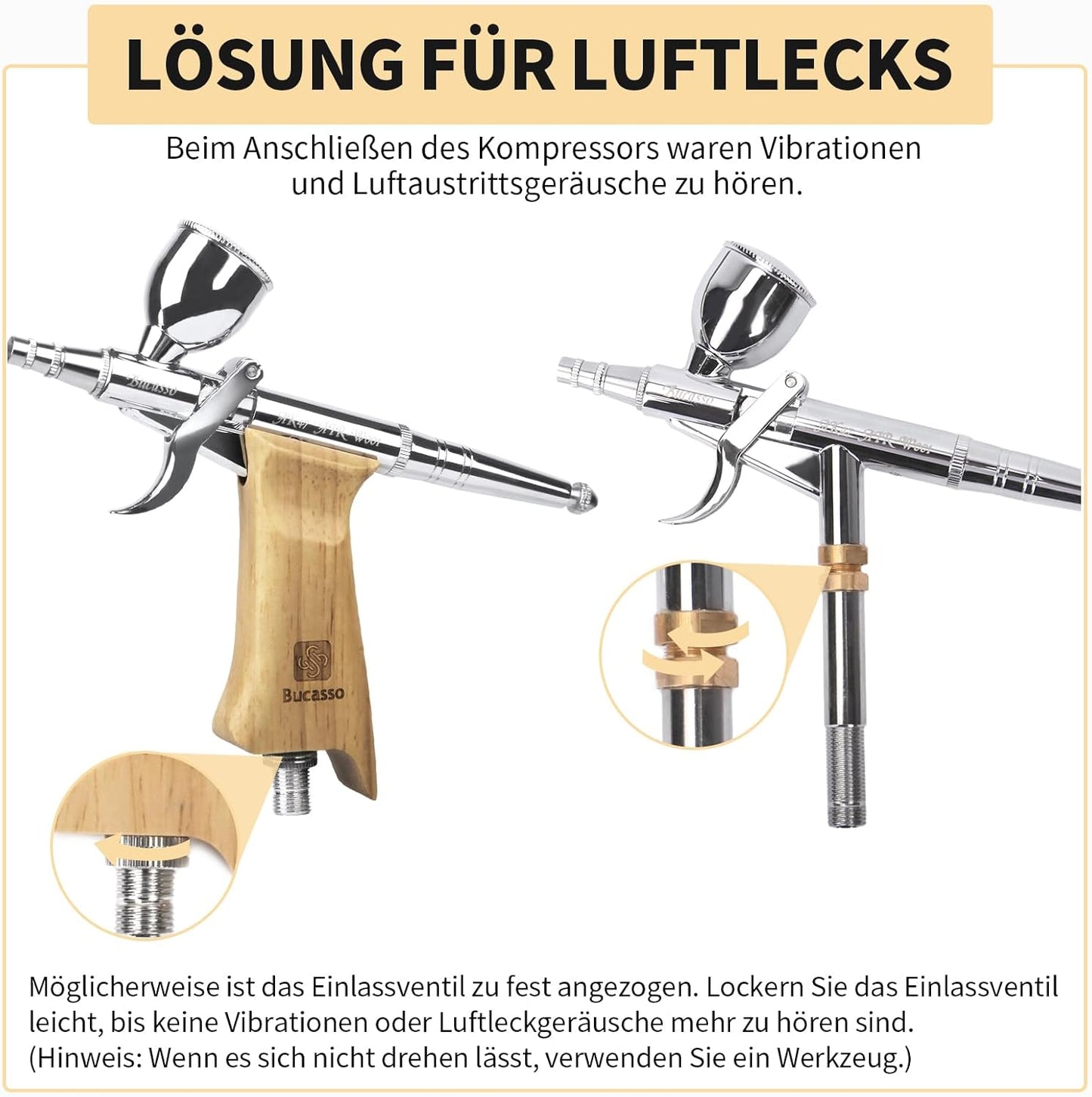 Bucasso Airbrush Kit, Air Brush Sprühpistole mit 0,3 mm/0,5 mm/0,8 mm Nadeln/Düsen-Sets