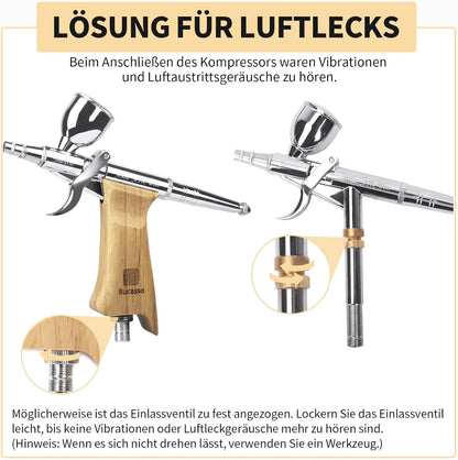 Bucasso Airbrush Kit, Air Brush Sprühpistole mit 0,3 mm/0,5 mm/0,8 mm Nadeln/Düsen-Sets