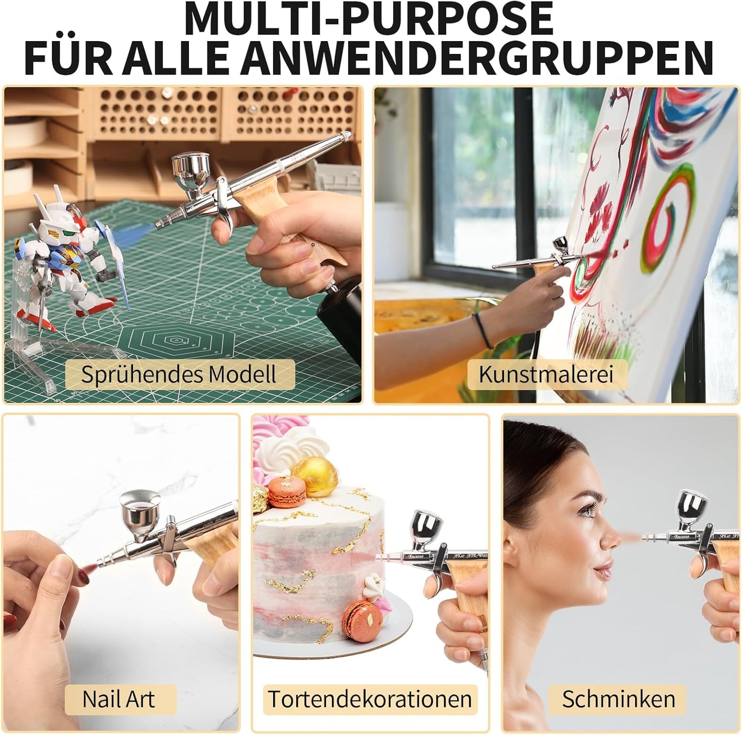 Bucasso Airbrush Kit, Air Brush Sprühpistole mit 0,3 mm/0,5 mm/0,8 mm Nadeln/Düsen-Sets