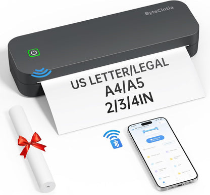 ByteCintia Mobiler Drucker Bluetooth Thermodrucker A4, Tragbarer  210x297mm Grau