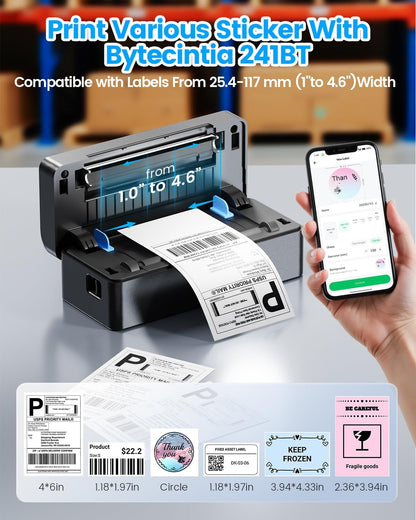 ByteCintia Bluetooth Etikettendrucker, DHL Thermodrucker 4x6 Label Printer