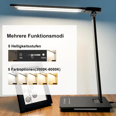 bybule Doppelkopf Schreibtischlampe LED,Tischlampe 5 Farb und 5 Helligkeitsstufenn Touch Control