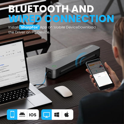 ByteCintia Tragbarer Thermodrucker A4 C80S, Tintenlos Bluetooth, Schwarz 