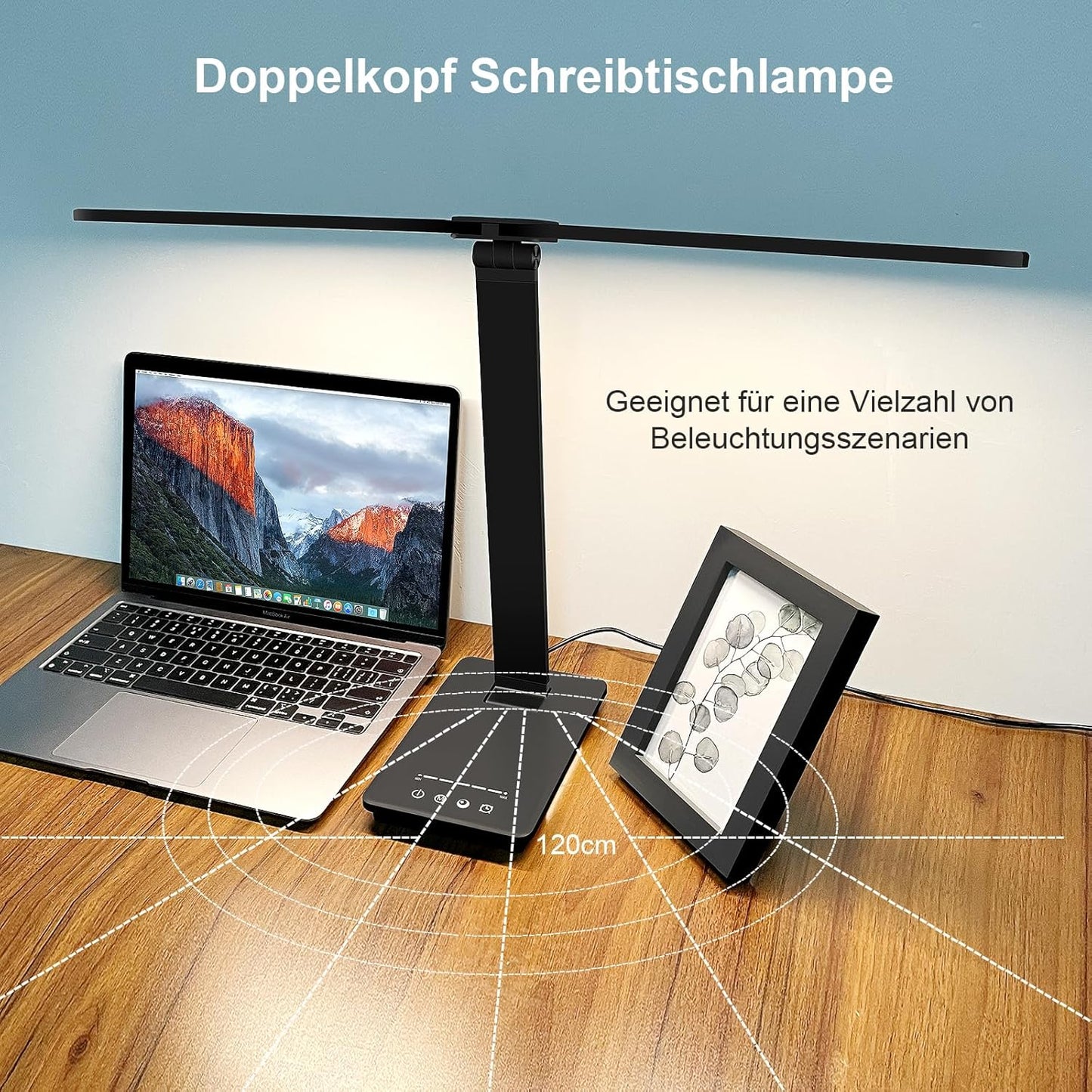bybule Doppelkopf Schreibtischlampe LED,Tischlampe 5 Farb und 5 Helligkeitsstufenn Touch Control
