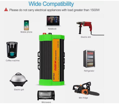 BYGD Wechselrichter Stromwandler | 12V zu 220V 230V 1500W