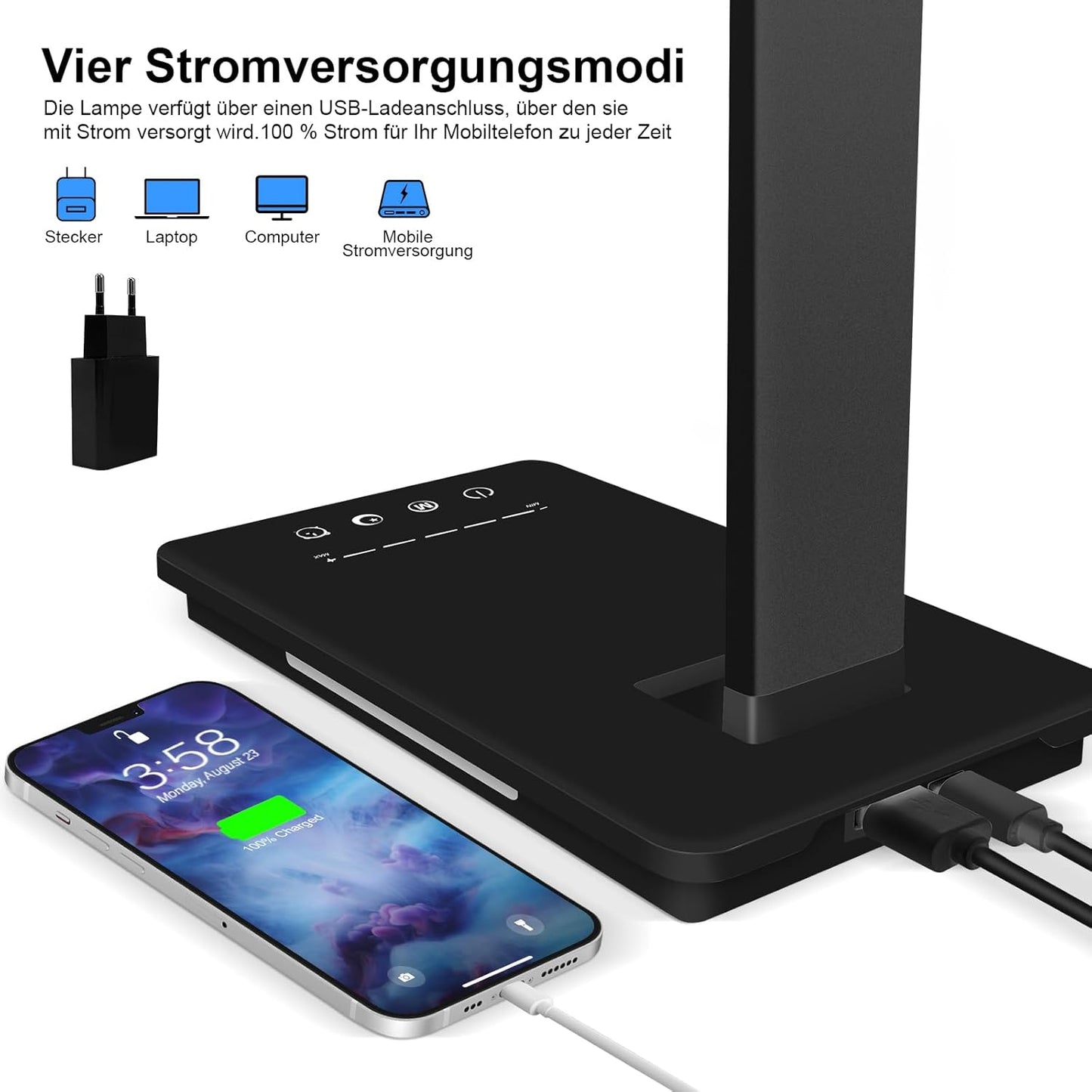 bybule Doppelkopf Schreibtischlampe LED,Tischlampe 5 Farb und 5 Helligkeitsstufenn Touch Control