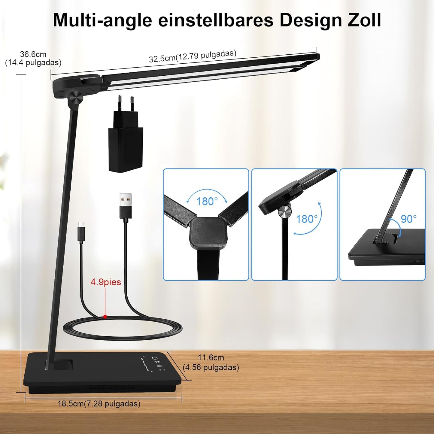 bybule Doppelkopf Schreibtischlampe LED,Tischlampe 5 Farb und 5 Helligkeitsstufenn Touch Control