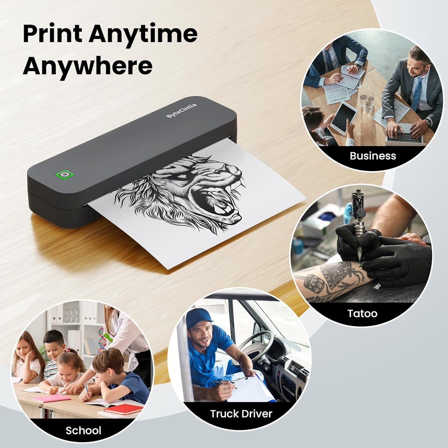 ByteCintia Mobiler Drucker Bluetooth Thermodrucker A4, Tragbarer  210x297mm Grau